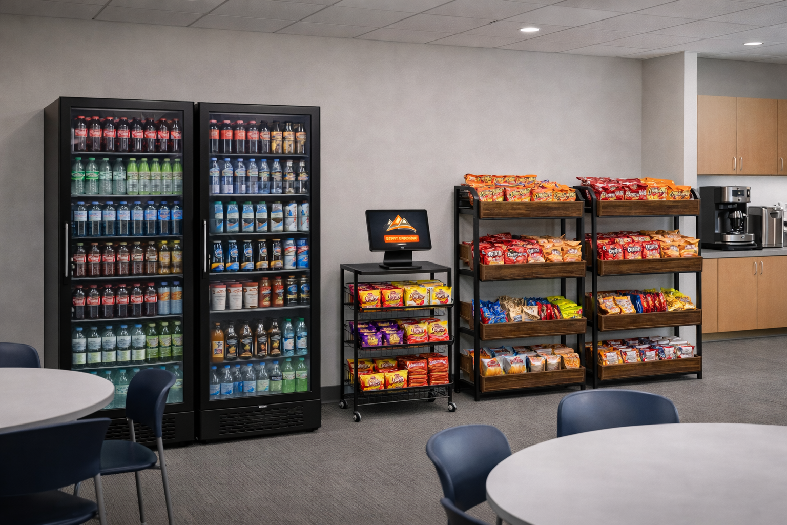 Complete Canyon Markets micro-market installation in a break room